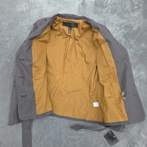 Apostrophe Womens Belted Black Stripe Jacket With Pockets Tie Size 12 Academia - Picture 4 of 5